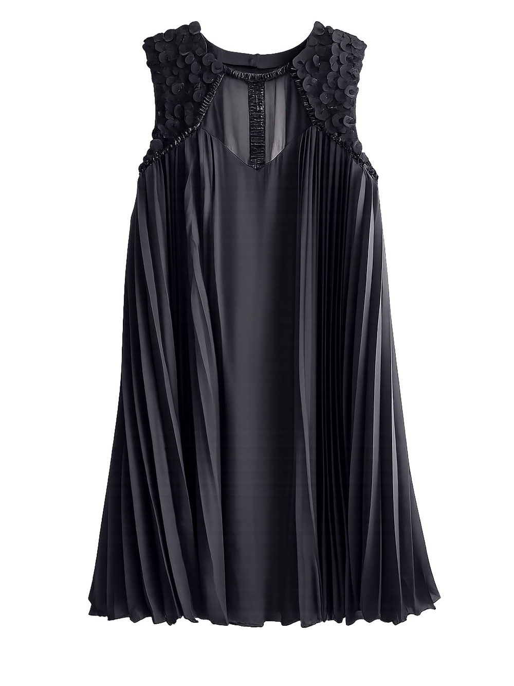Leifsdottir Black Pleated Chiffon Dress Embellished Shoulder Boho Luxe Mini